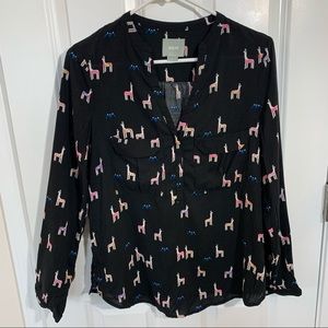 Anthropologie | Maeve Llama Print Blouse Size 8